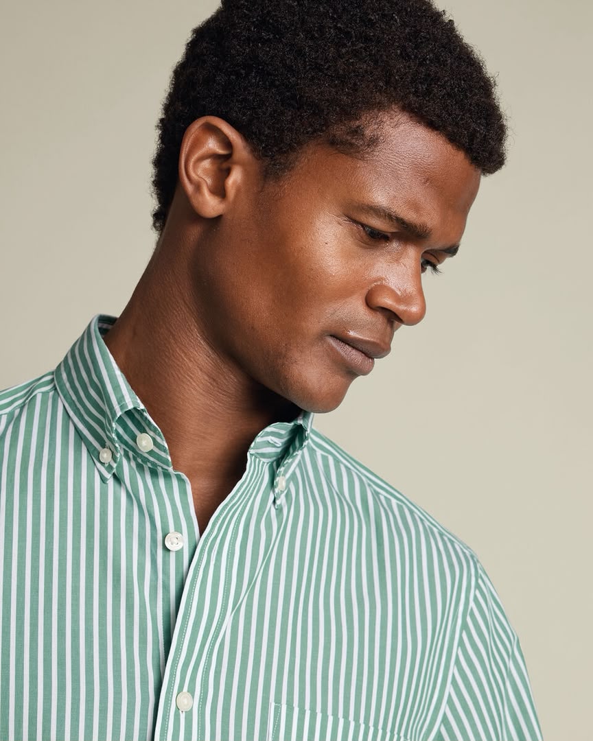 Button-Down Stretch Washed Poplin Stripe Slim Fit Shirt – Green