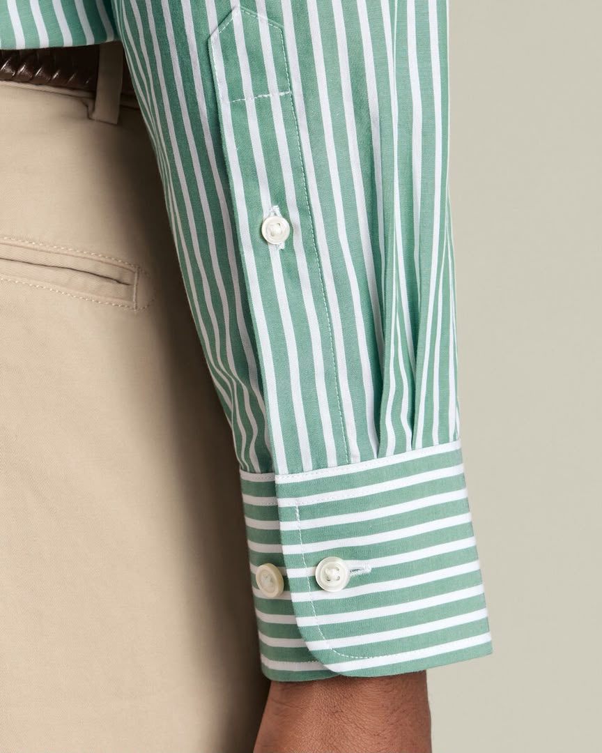 Button-Down Stretch Washed Poplin Stripe Slim Fit Shirt – Green