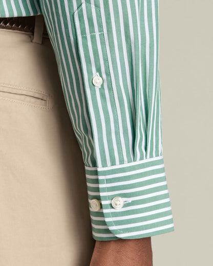 Button-Down Stretch Washed Poplin Stripe Slim Fit Shirt – Green