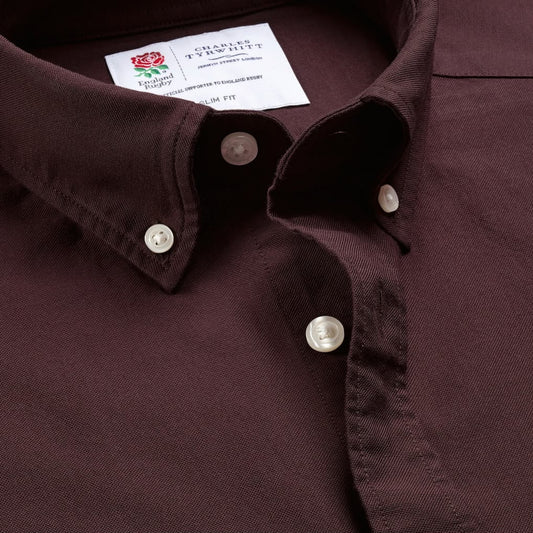 England Rugby Oxford Slim Fit Shirt - Burgundy