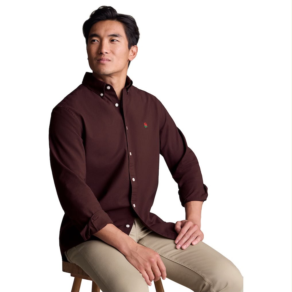 England Rugby Oxford Slim Fit Shirt - Burgundy