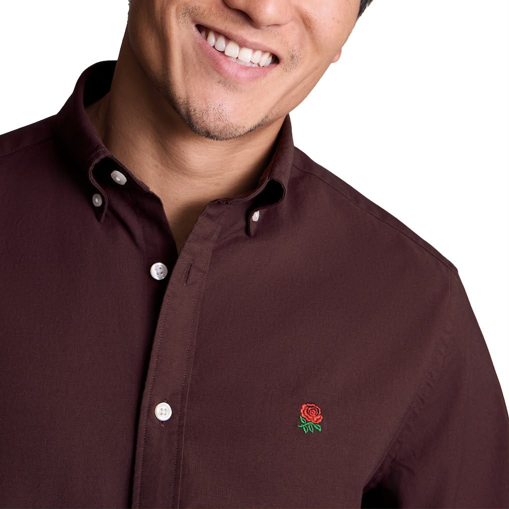England Rugby Oxford Slim Fit Shirt - Burgundy