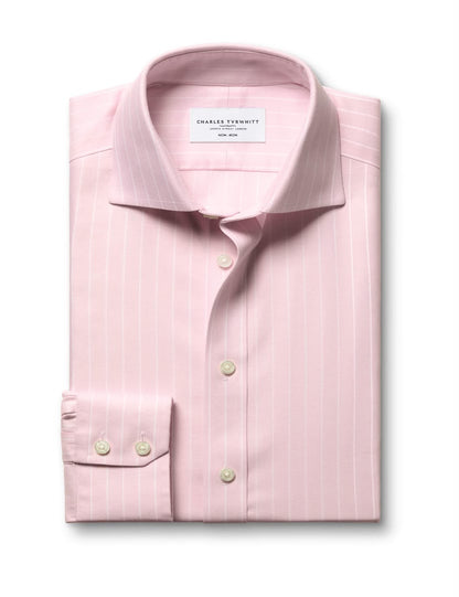 Cutaway Collar Non-Iron Herringbone Stripe Classic Fit Shirt - Light Pink