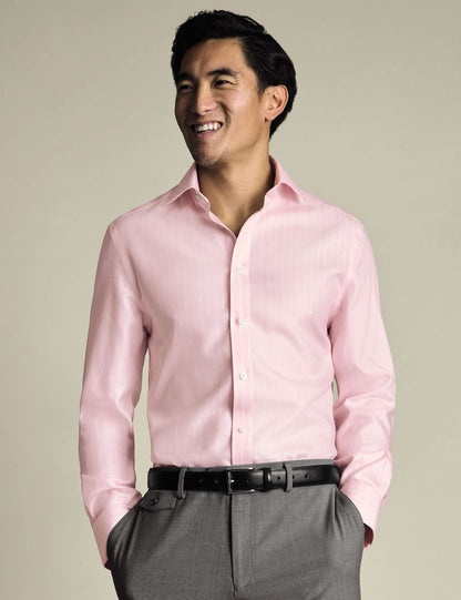 Cutaway Collar Non-Iron Herringbone Stripe Classic Fit Shirt - Light Pink