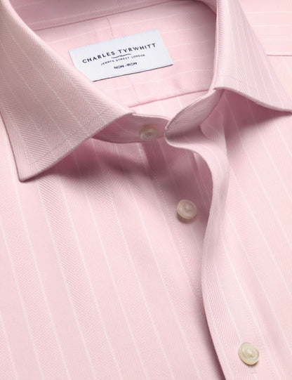 Cutaway Collar Non-Iron Herringbone Stripe Classic Fit Shirt - Light Pink