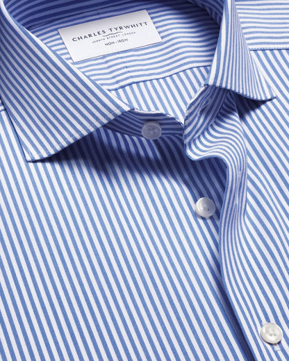 Semi-Cutaway Collar Non-Iron Twill Performance Stripe Slim Fit Shirt - Royal Blue