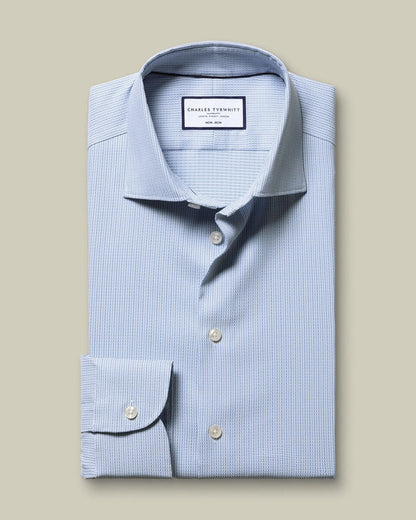 Semi-Cutaway Collar Non-Iron Performance Texture Slim Fit Shirt - Blue