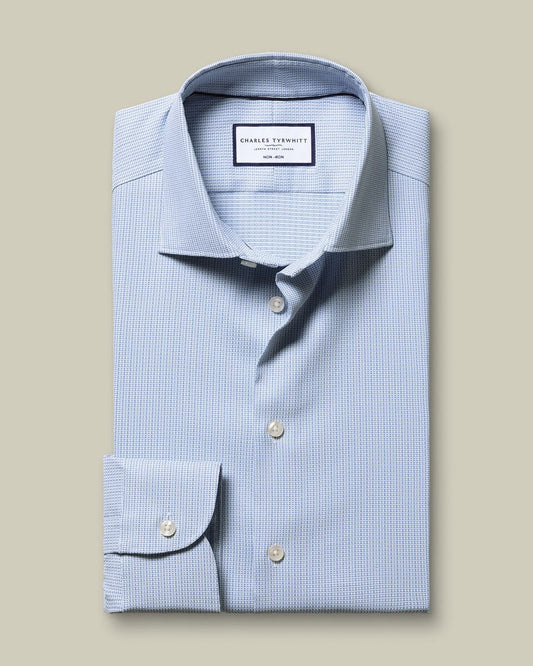 Semi-Cutaway Collar Non-Iron Performance Texture Extra Slim Fit Shirt - Blue