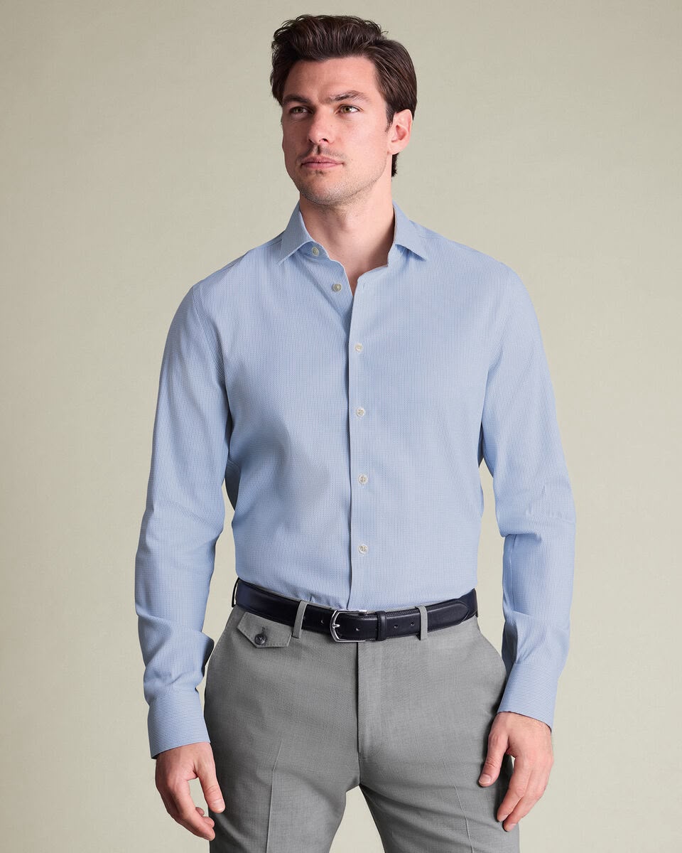 Semi-Cutaway Collar Non-Iron Performance Texture Slim Fit Shirt - Blue