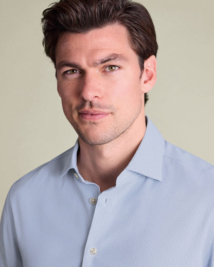 Semi-Cutaway Collar Non-Iron Performance Texture Slim Fit Shirt - Blue