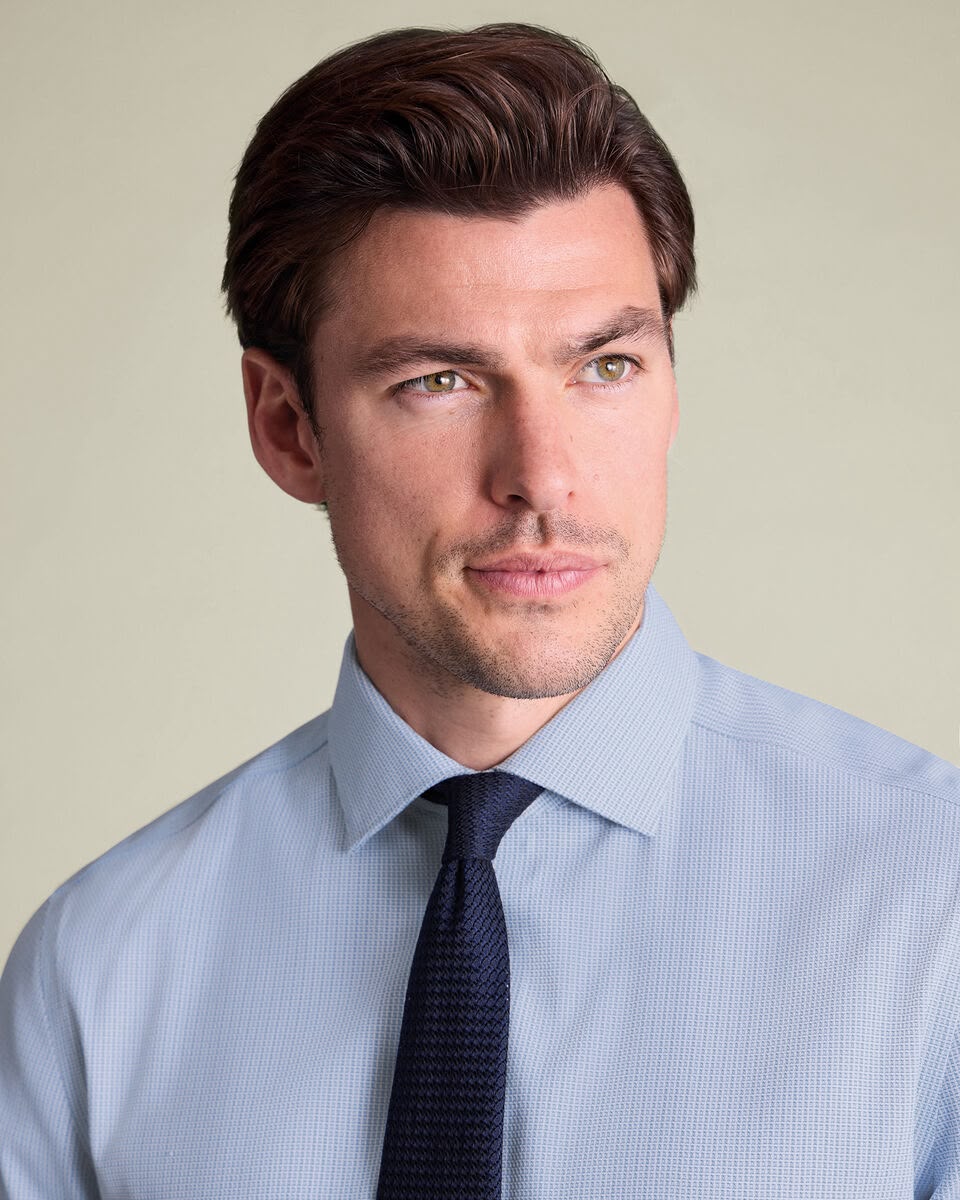 Semi-Cutaway Collar Non-Iron Performance Texture Slim Fit Shirt - Blue