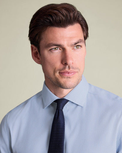 Semi-Cutaway Collar Non-Iron Performance Texture Slim Fit Shirt - Blue