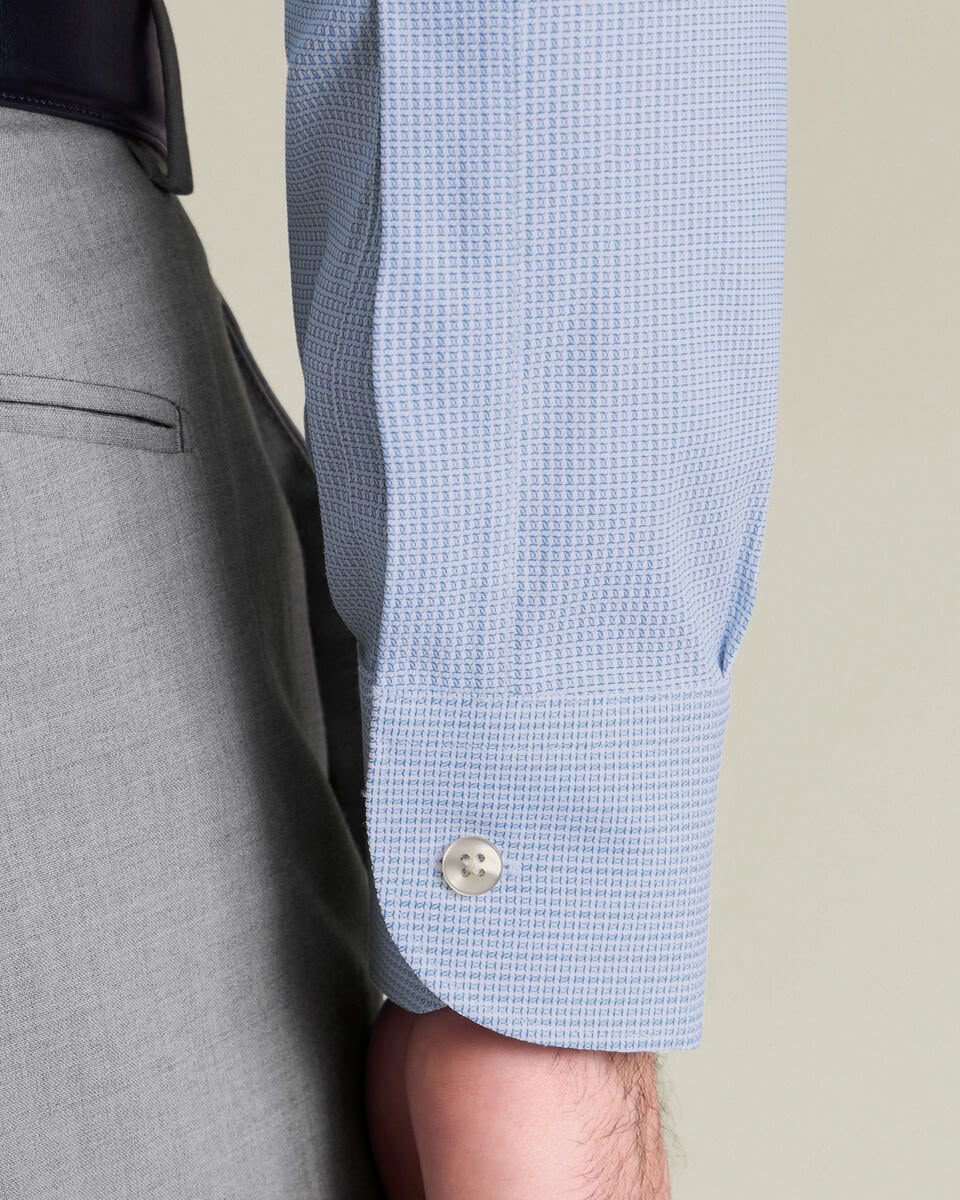 Semi-Cutaway Collar Non-Iron Performance Texture Slim Fit Shirt - Blue