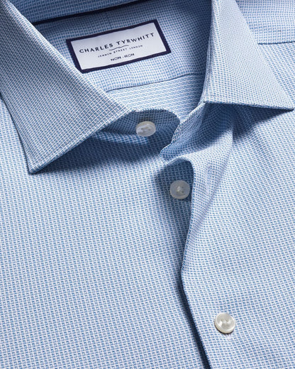 Semi-Cutaway Collar Non-Iron Performance Texture Slim Fit Shirt - Blue