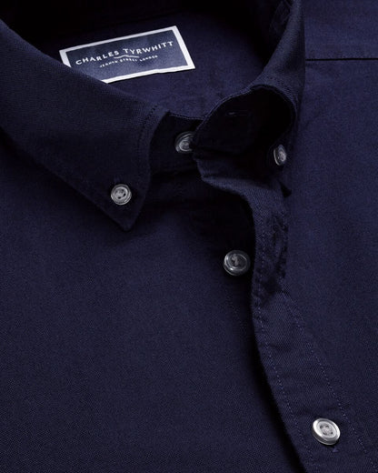 Stretch Washed Oxford Slim Fit Shirt - Dark Blue