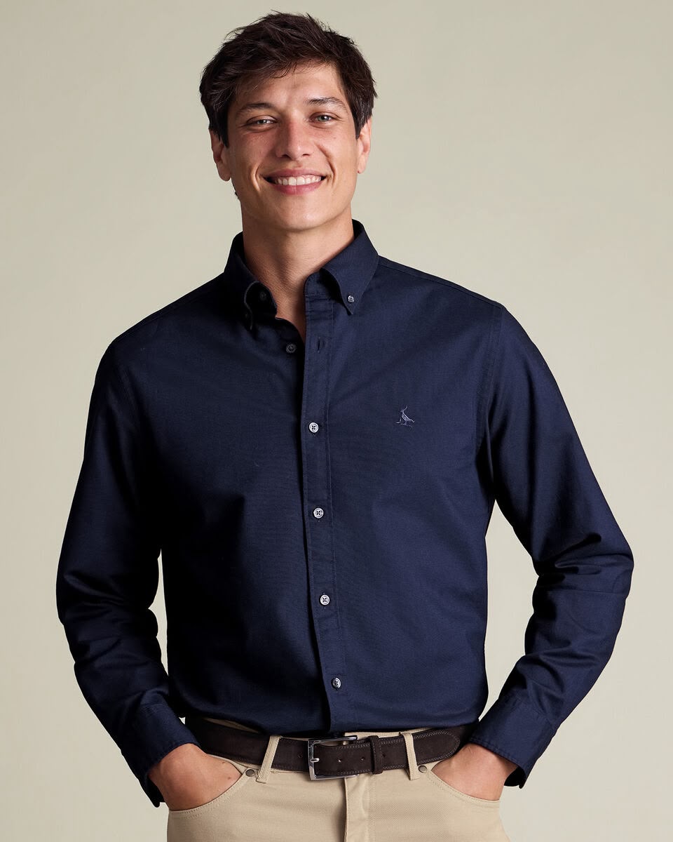 Stretch Washed Oxford Slim Fit Shirt - Dark Blue