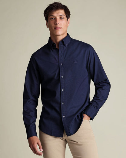 Stretch Washed Oxford Slim Fit Shirt - Dark Blue