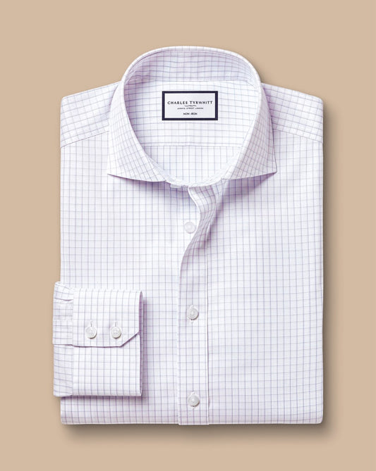 Semi-Cutaway Check Non-Iron Twill Extra Slim Fit Shirt - Lilac Purple