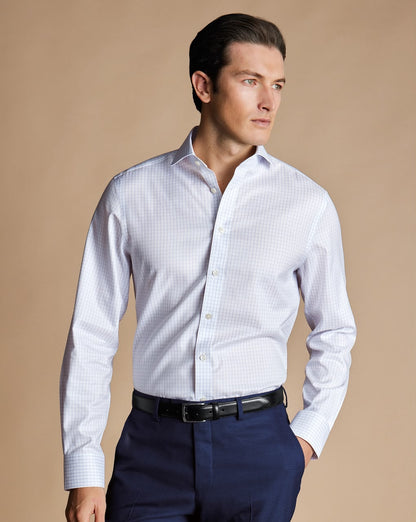 Semi-Cutaway Check Non-Iron Twill Extra Slim Fit Shirt - Lilac Purple