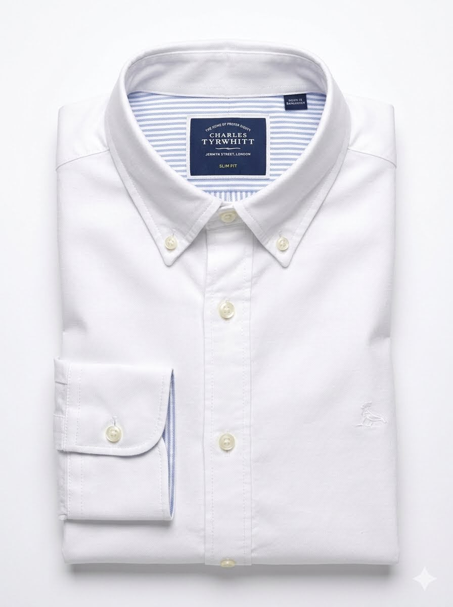 Button-Down Washed Oxford Slim Shirt - White