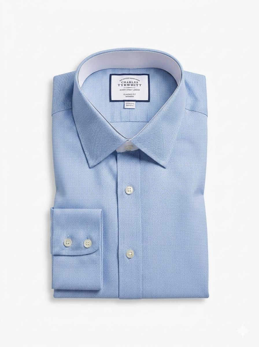 Cutaway Collar Stretch Kensington Weave Classic Fit Shirt - Blue