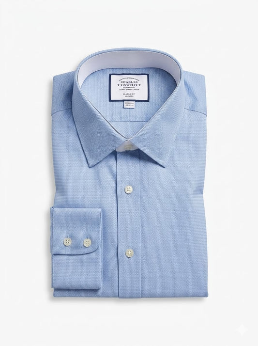 Cutaway Collar Stretch Kensington Weave Classic Fit Shirt - Blue
