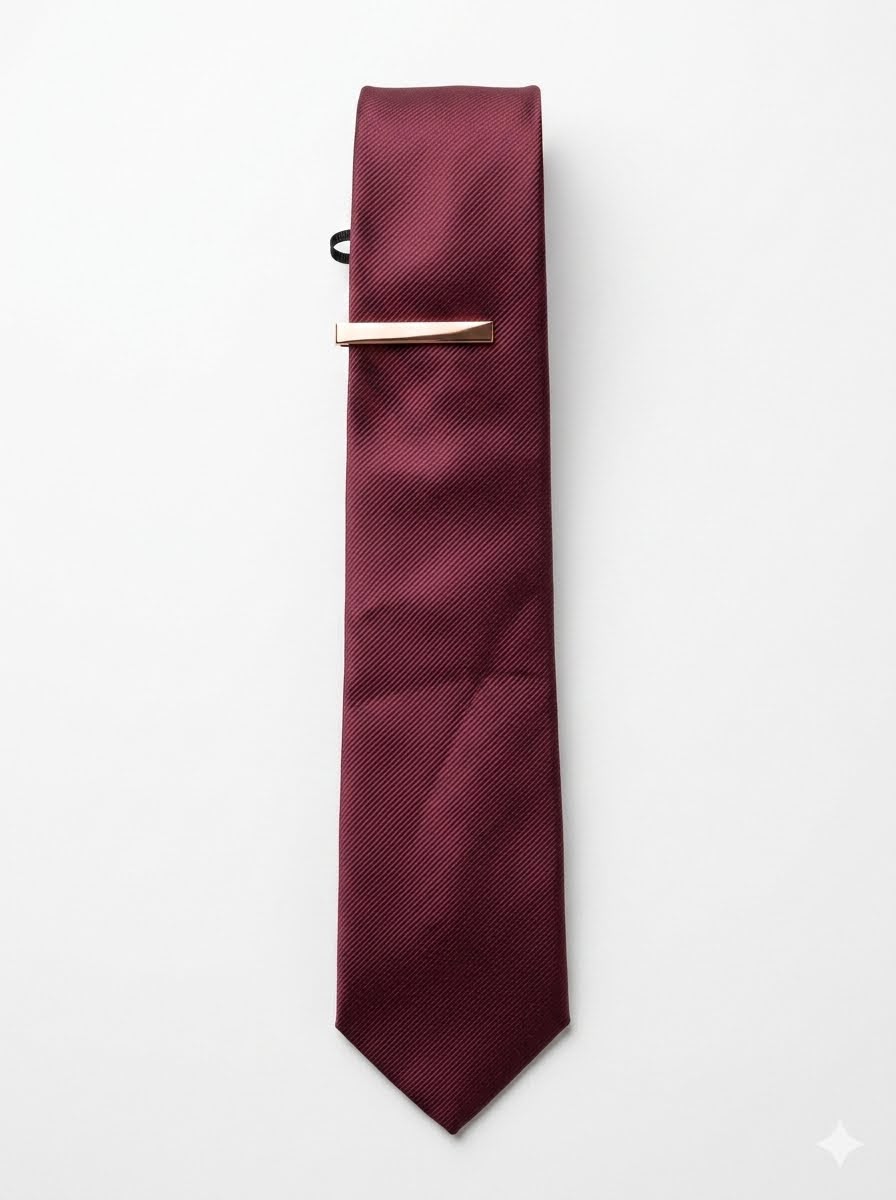 Slim Burgundy Textured Neck Tie & Clip Set