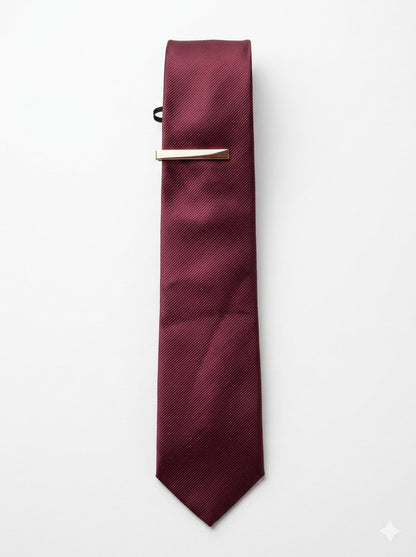 Slim Burgundy Textured Neck Tie & Clip Set