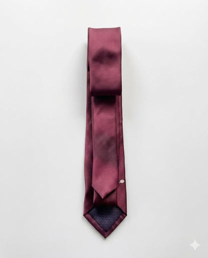 Slim Burgundy Textured Neck Tie & Clip Set