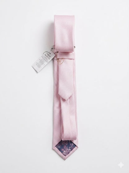 Textured Neck Tie & Silver Tie Clip - Light Pink