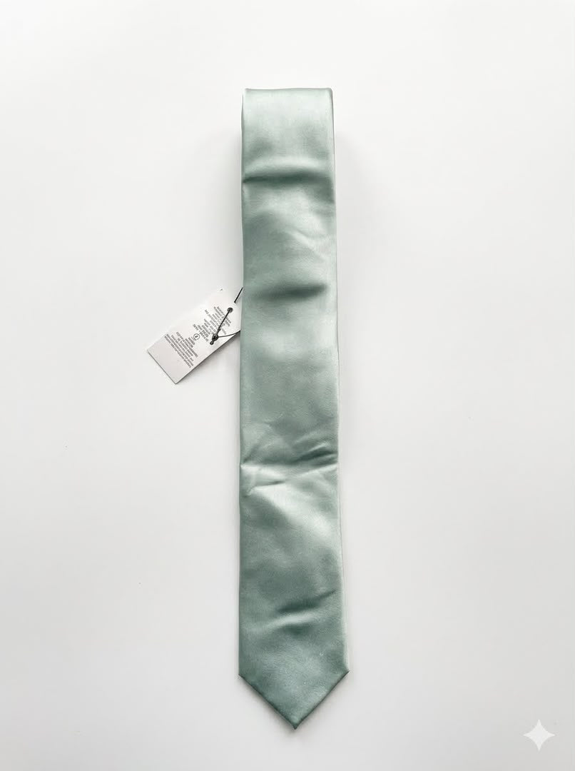 Slim Tailored Satin Tie - Sage Green