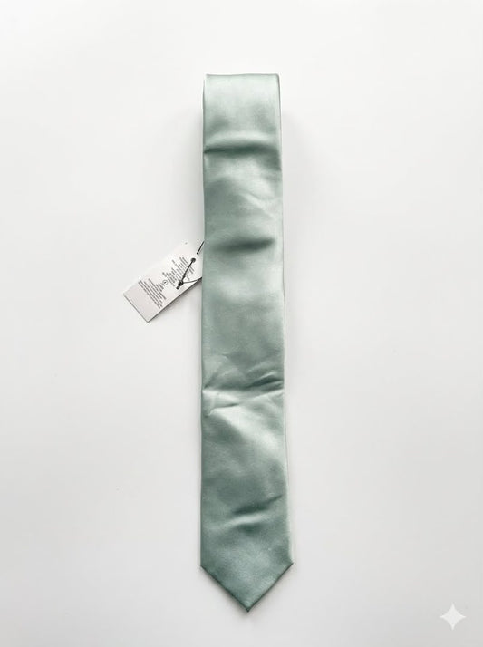 Slim Tailored Satin Tie - Sage Green
