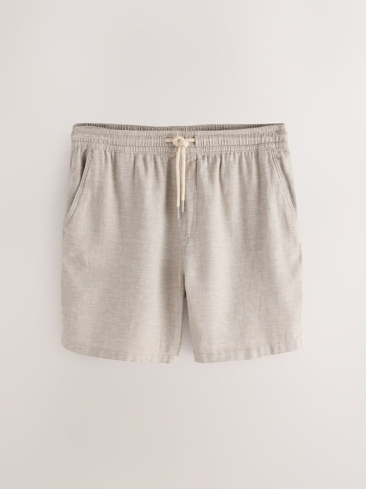 Neutral Linen Blend Elasticated Waist Shorts