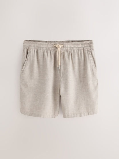 Neutral Linen Blend Elasticated Waist Shorts