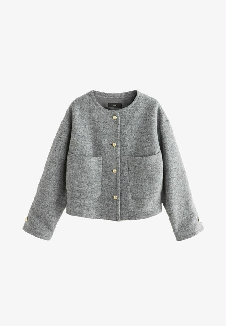Textured Boucle Lightweight Jacket - Grey