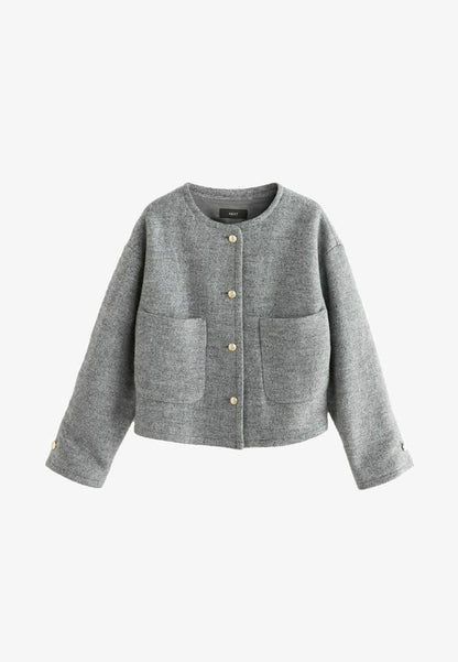 Textured Boucle Lightweight Jacket - Grey