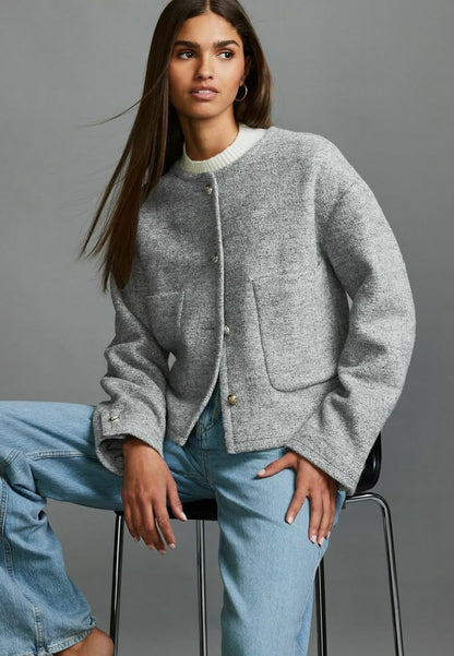 Textured Boucle Lightweight Jacket - Grey