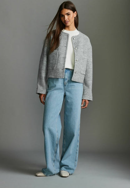 Textured Boucle Lightweight Jacket - Grey