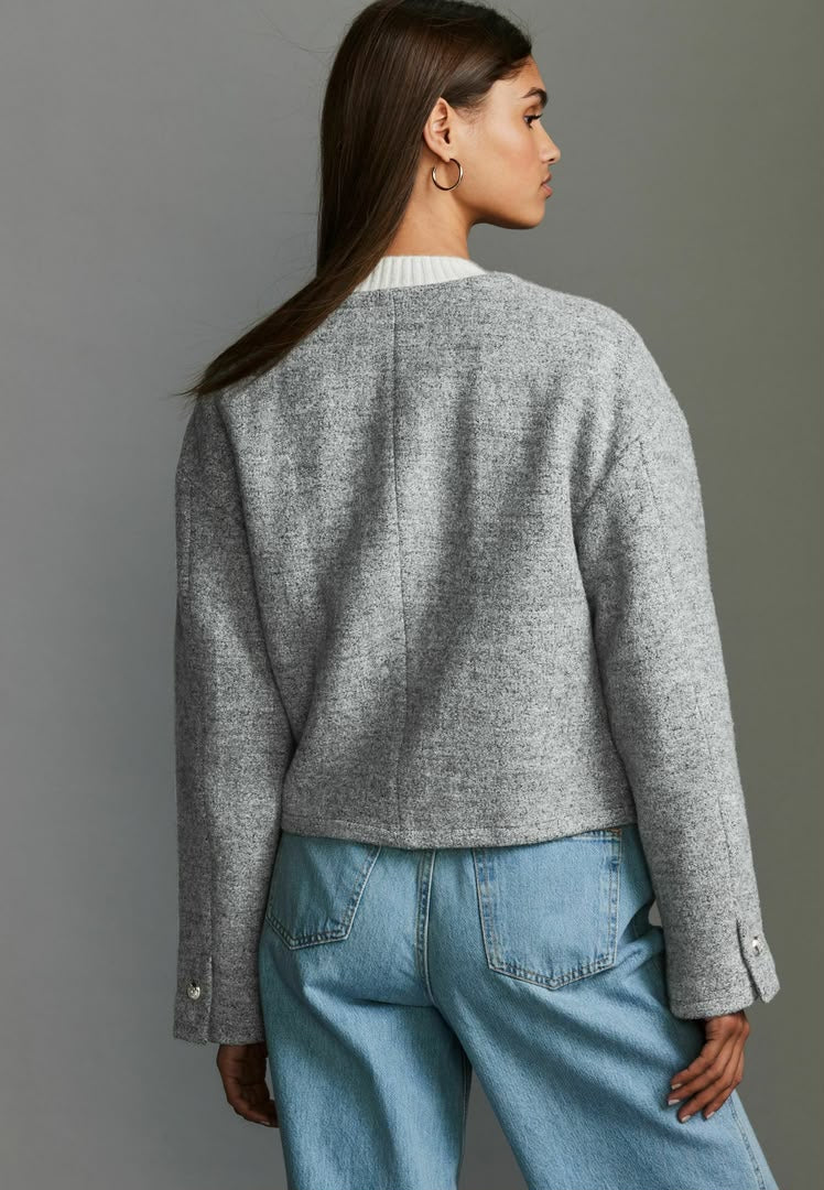 Textured Boucle Lightweight Jacket - Grey
