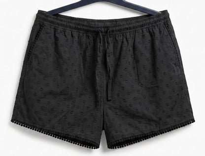 Embroidery Casual Black Shorts