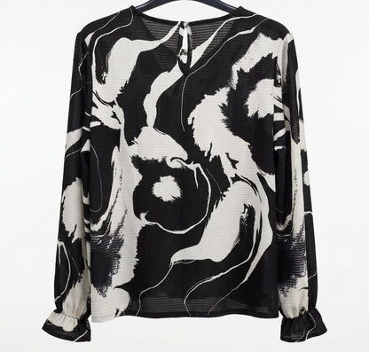 Monochrome Long-Sleeve Blouse