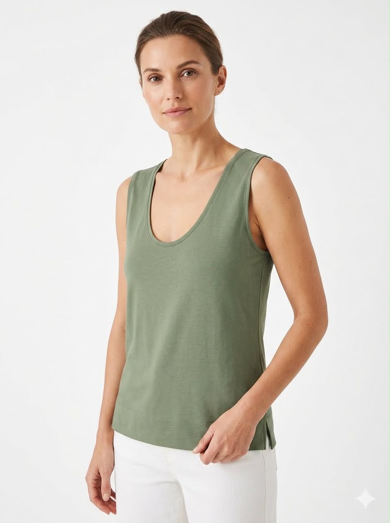 Scoop Neck Vest Top - Khaki Green
