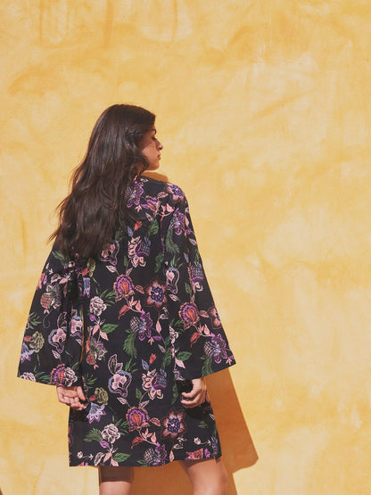 Black Floral Beach Cover-Up Kaftan