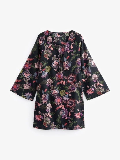Black Floral Beach Cover-Up Kaftan