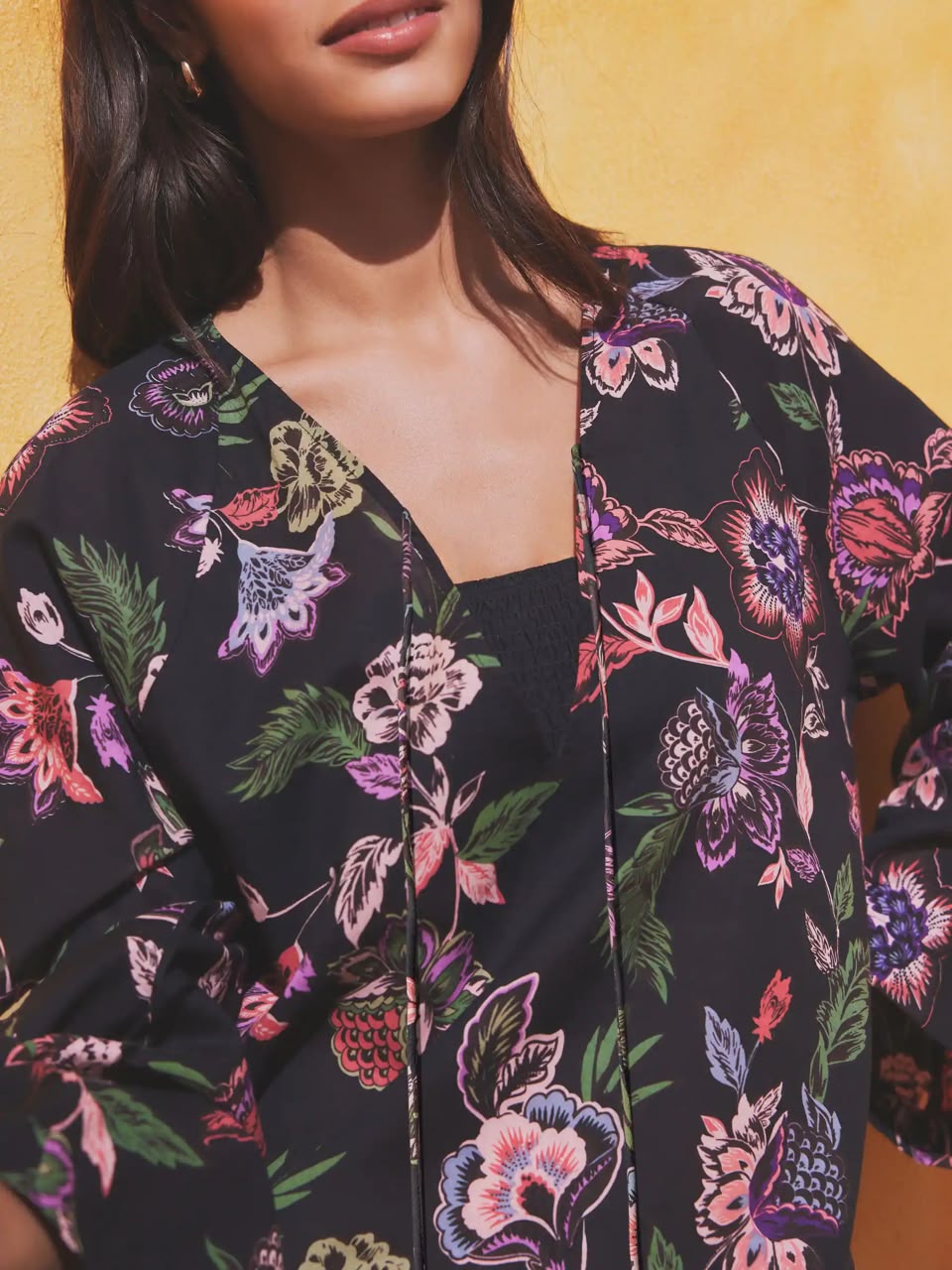 Black Floral Beach Cover-Up Kaftan