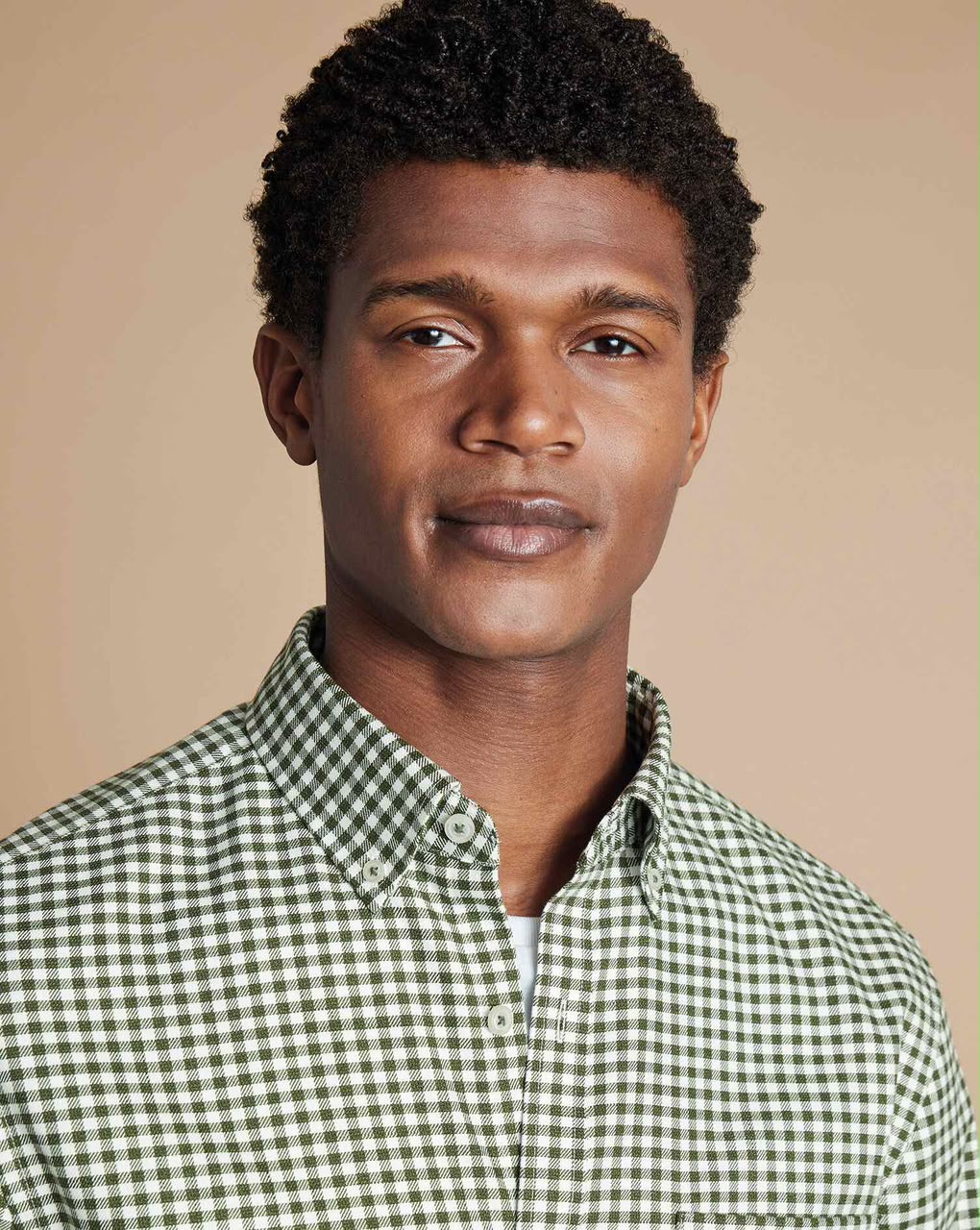 Button-Down Non-Iron Twill Gingham Check Extra Slim Fit Shirt - Olive Green