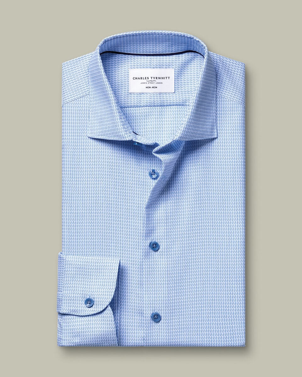 Semi-Cutaway Collar Non-Iron Stretch Texture Slim Fit Shirt – Sky Blue