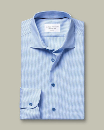 Semi-Cutaway Collar Non-Iron Stretch Texture Slim Fit Shirt – Sky Blue