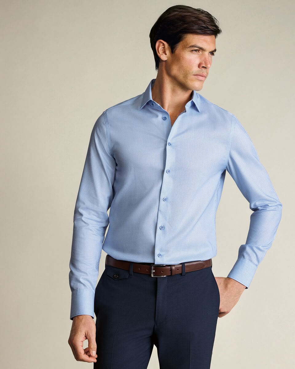 Semi-Cutaway Collar Non-Iron Stretch Texture Slim Fit Shirt – Sky Blue