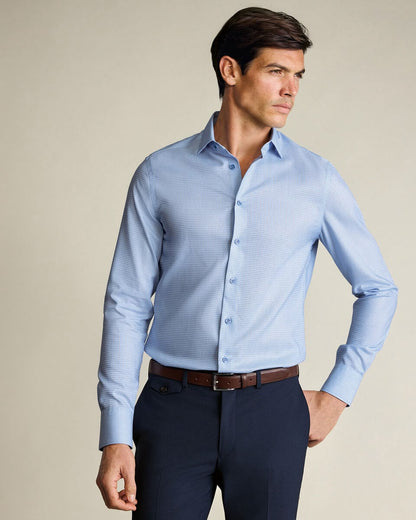Semi-Cutaway Collar Non-Iron Stretch Texture Slim Fit Shirt – Sky Blue